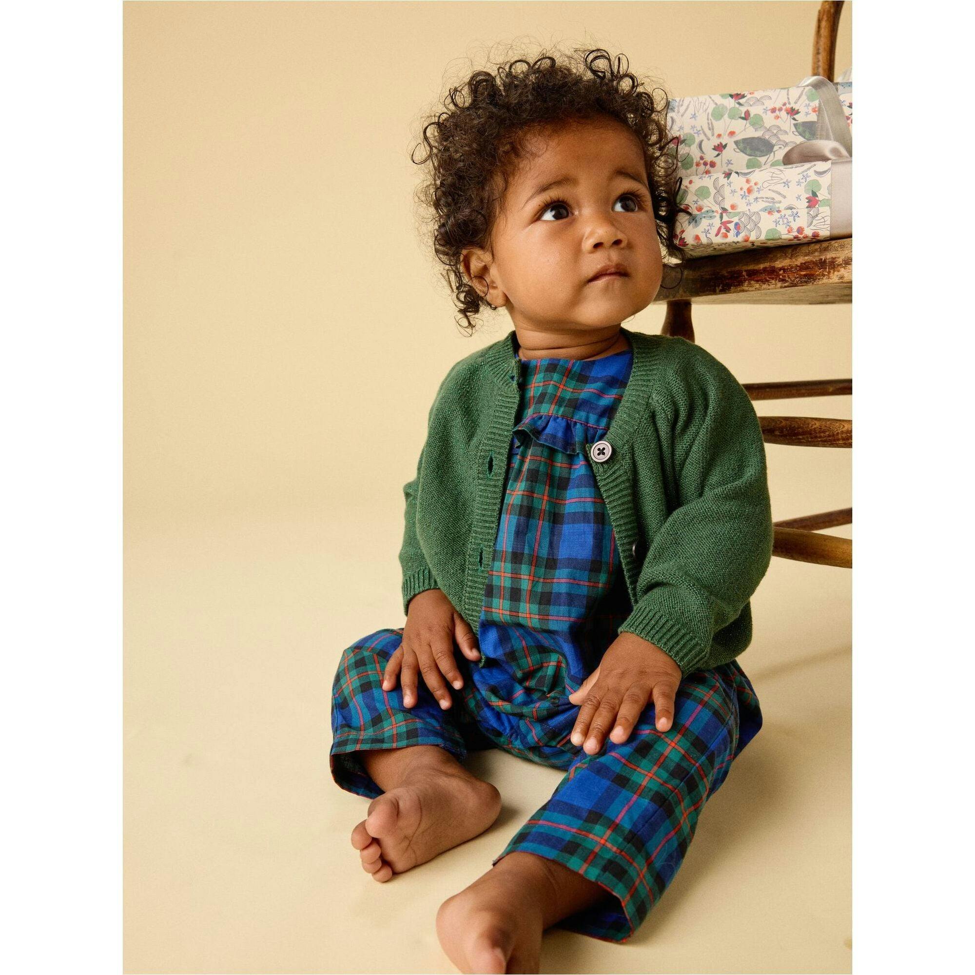 Plaid Ruffle Baby Romper, Blue