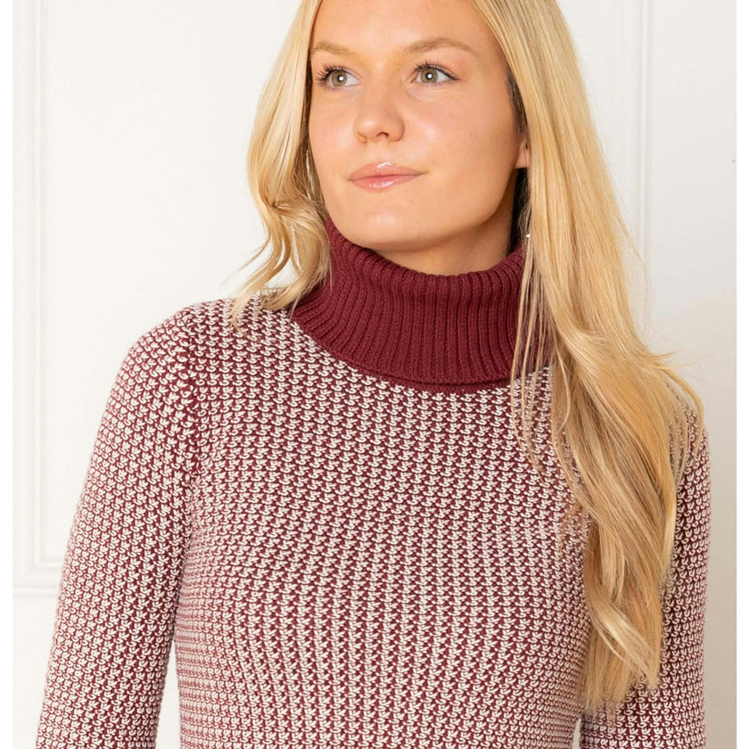 Organic Tweed Stitch Turtleneck Sweater, Red