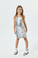 Lena Silver Flower Sequin Dress