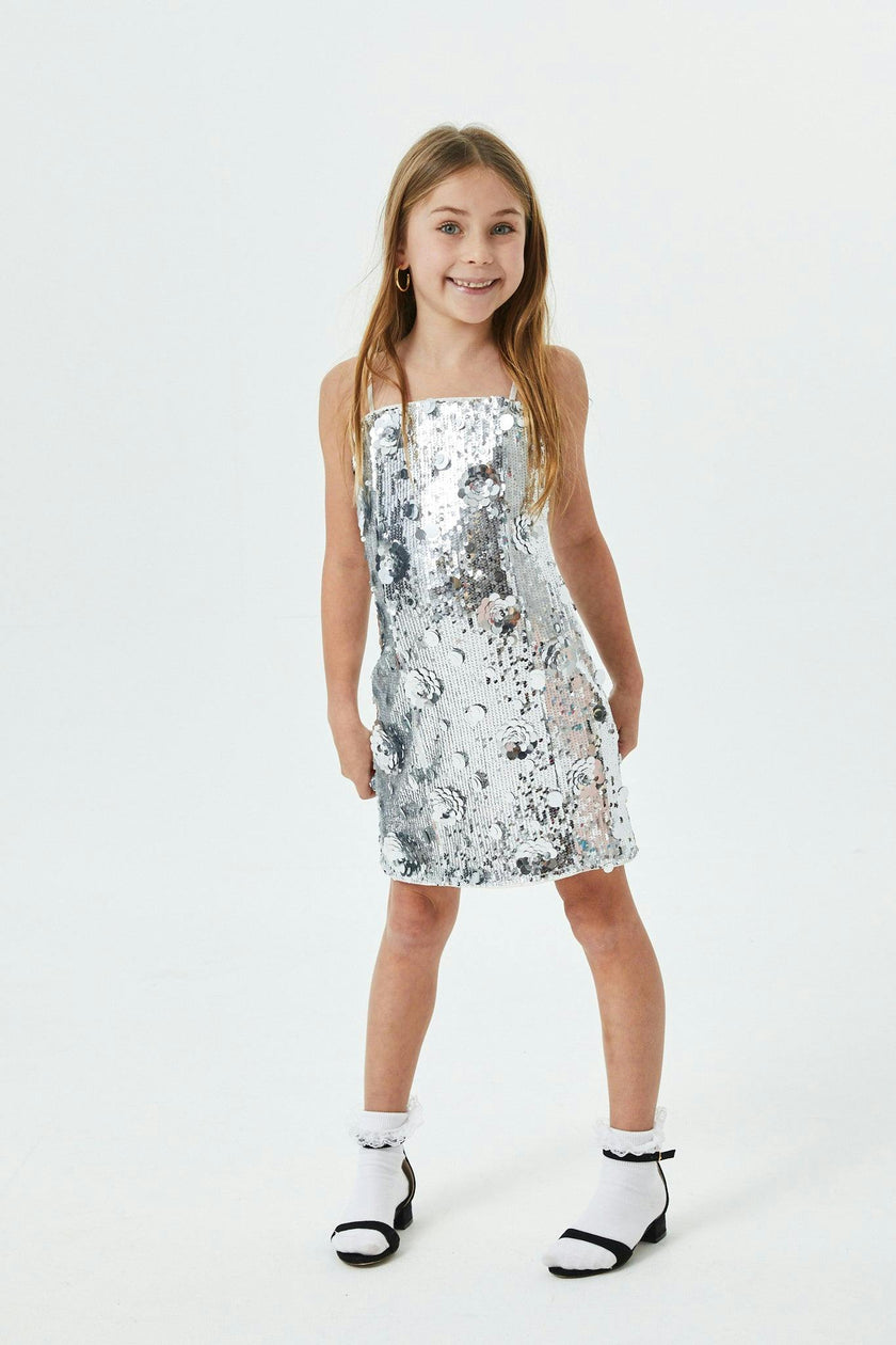 Lena Silver Flower Sequin Dress