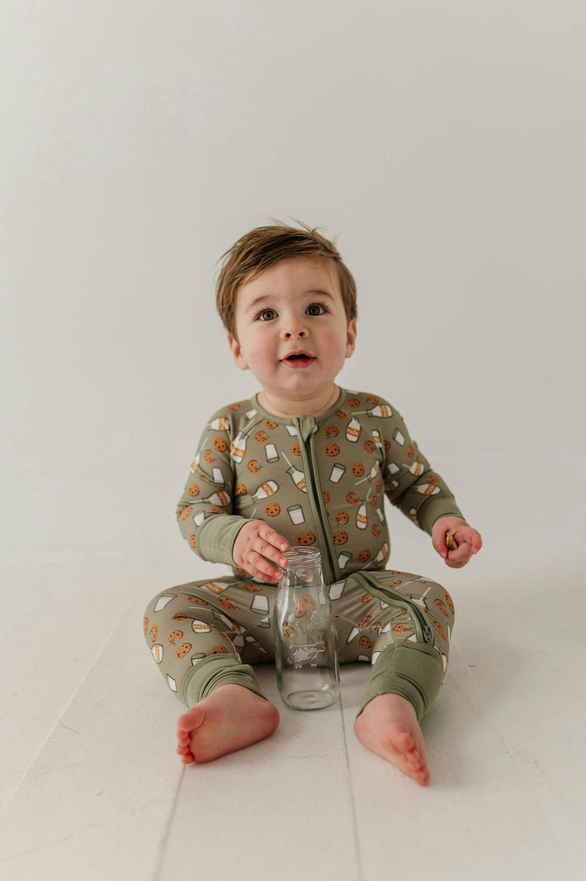 Long Sleeve Zip Romper in Cookies 'n Milk