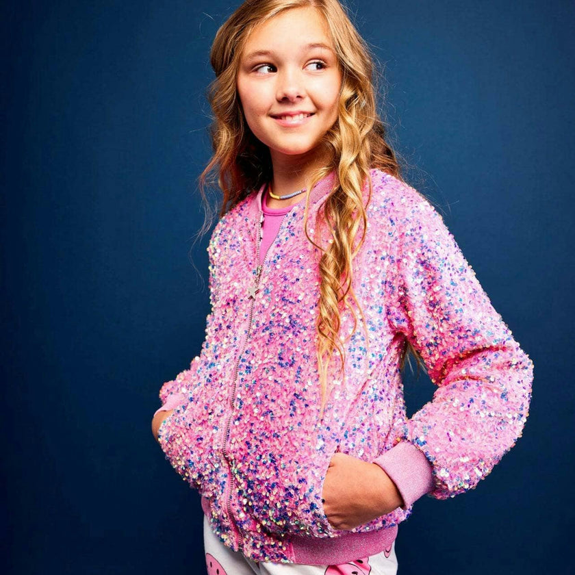 Women's Pretty in Pink Sequin Bomber