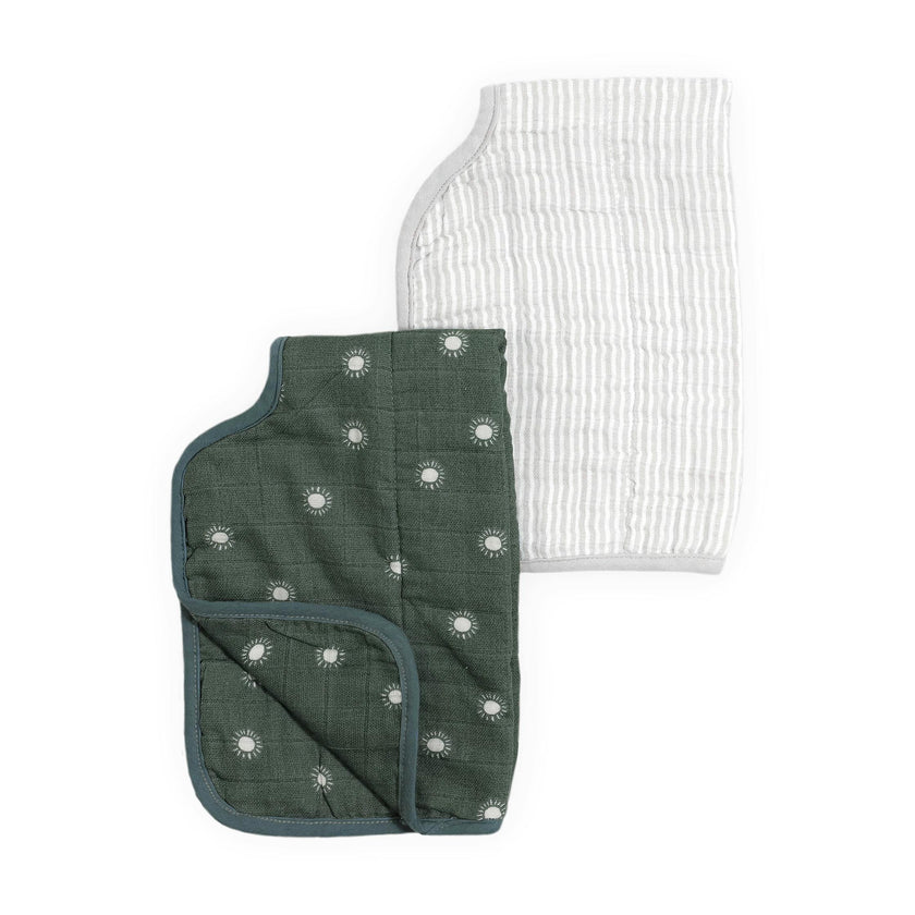 Organic Cotton Muslin Burp Cloth 2 Pack - Sage Suns + Sand Stripe