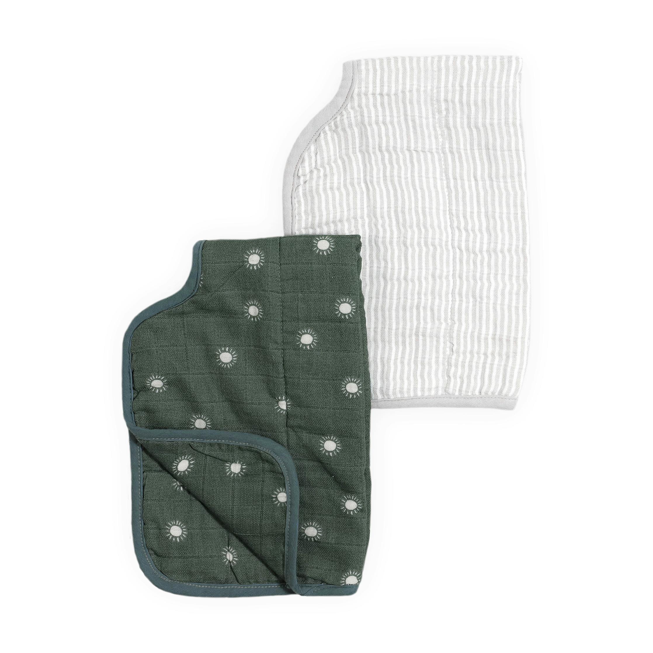 Organic Cotton Muslin Burp Cloth 2 Pack - Sage Suns + Sand Stripe