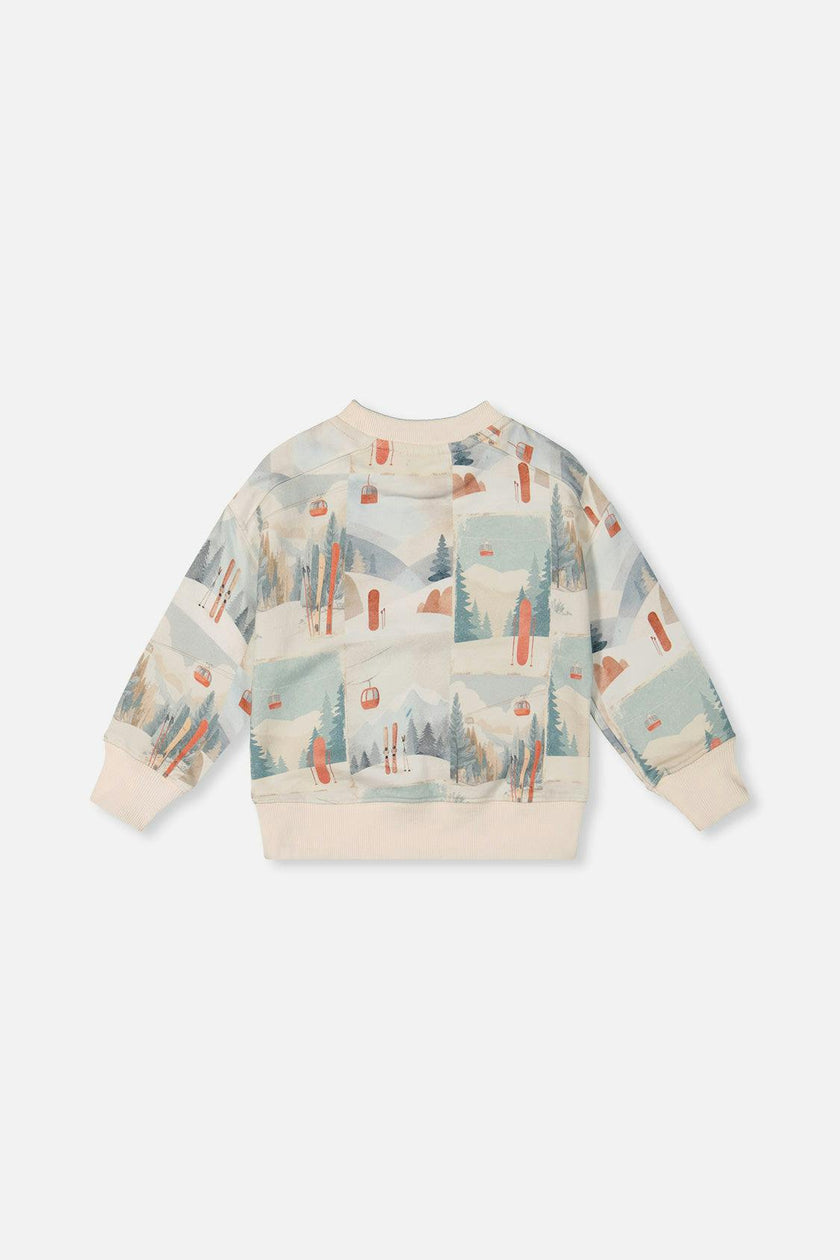 Fleece Sweatshirt Beige Ski Print