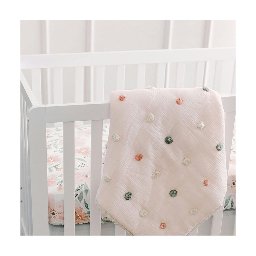 Parker Cotton Muslin Pom Pom Baby Quilt