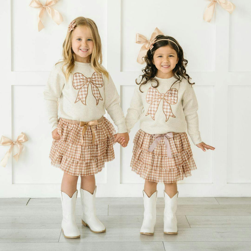 Gingham Printed Tulle Bow Headband