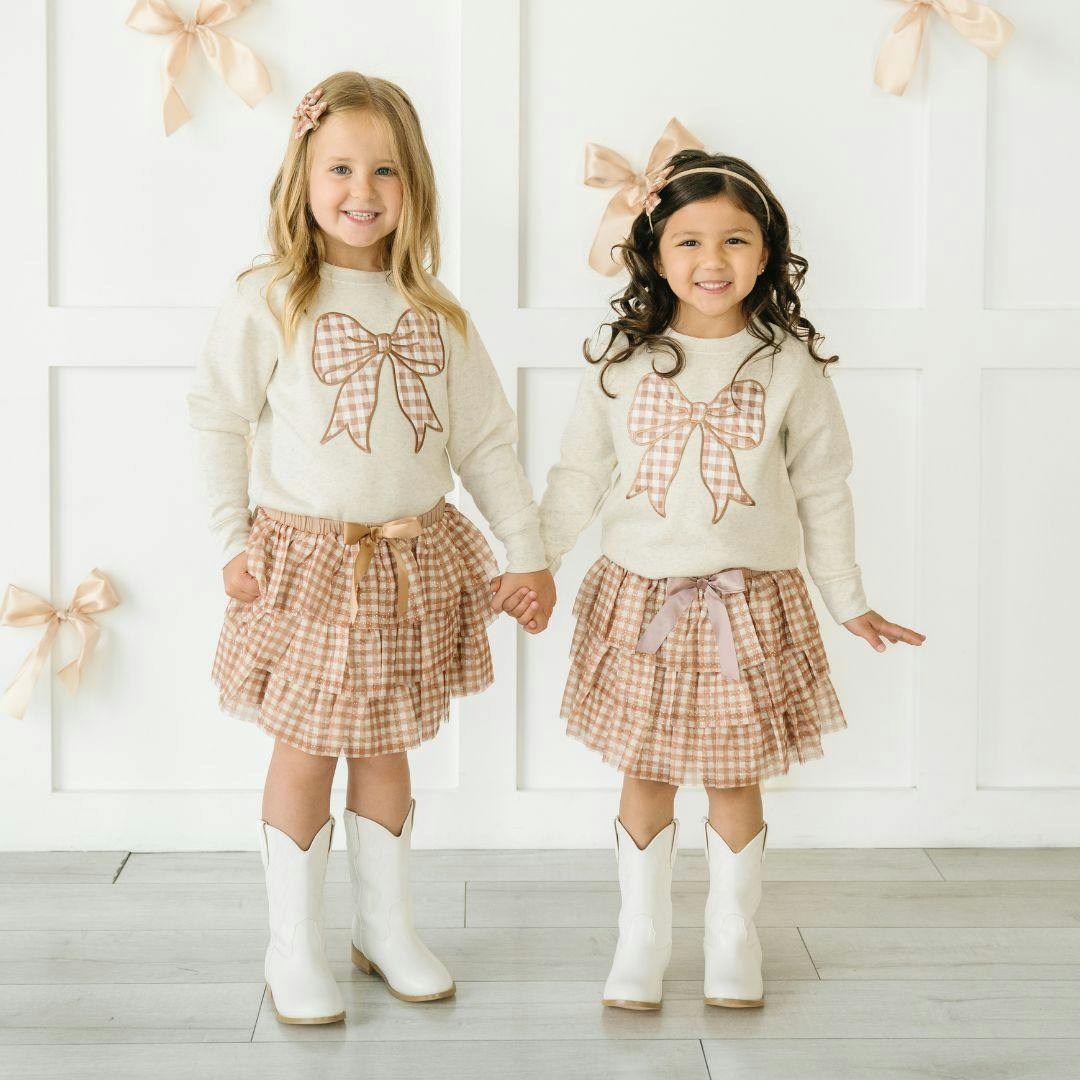 Gingham Printed Tulle Bow Headband