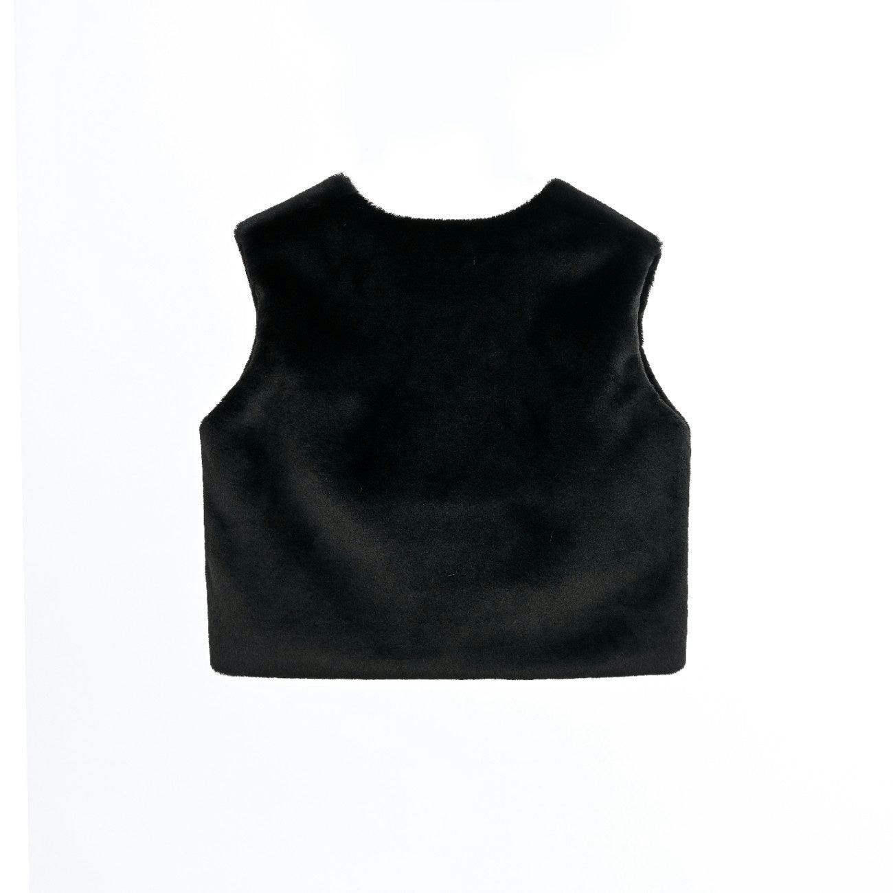 Black Plush Fur Vest