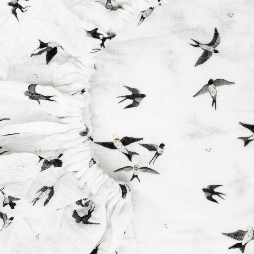 Organic Cotton Muslin Crib Sheet - Swallows