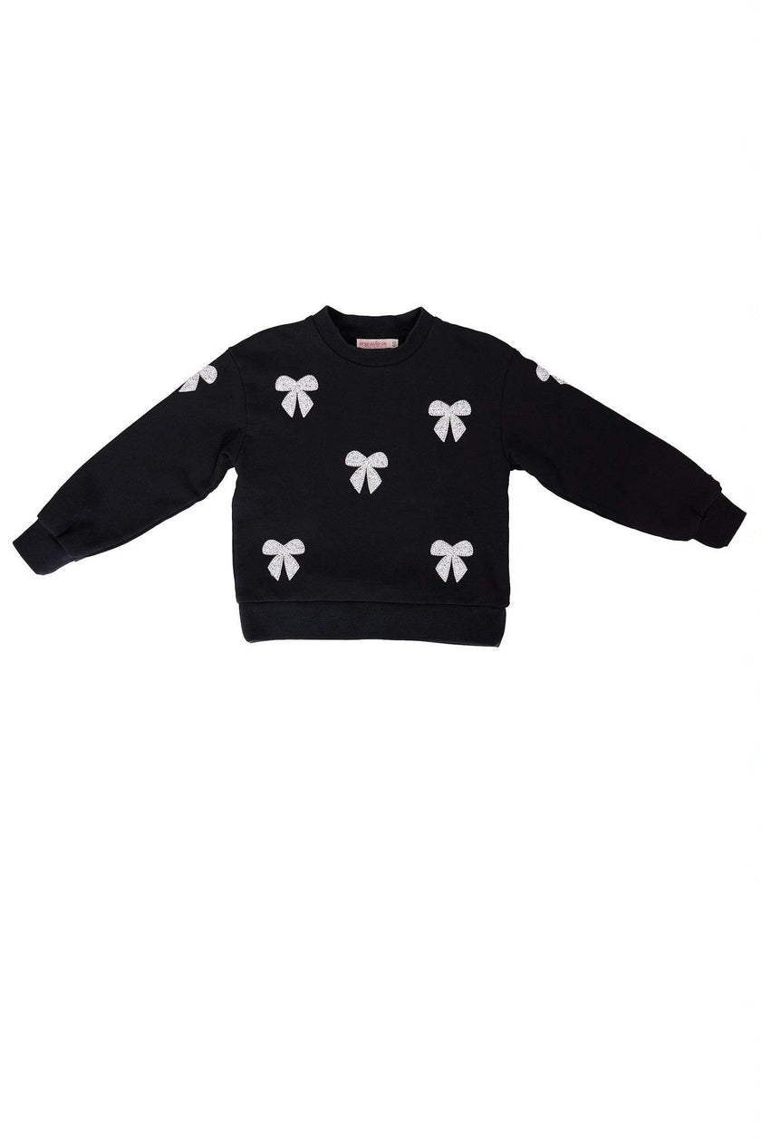 Mini Micah Crew Neck Sweatshirt in Black & Bows