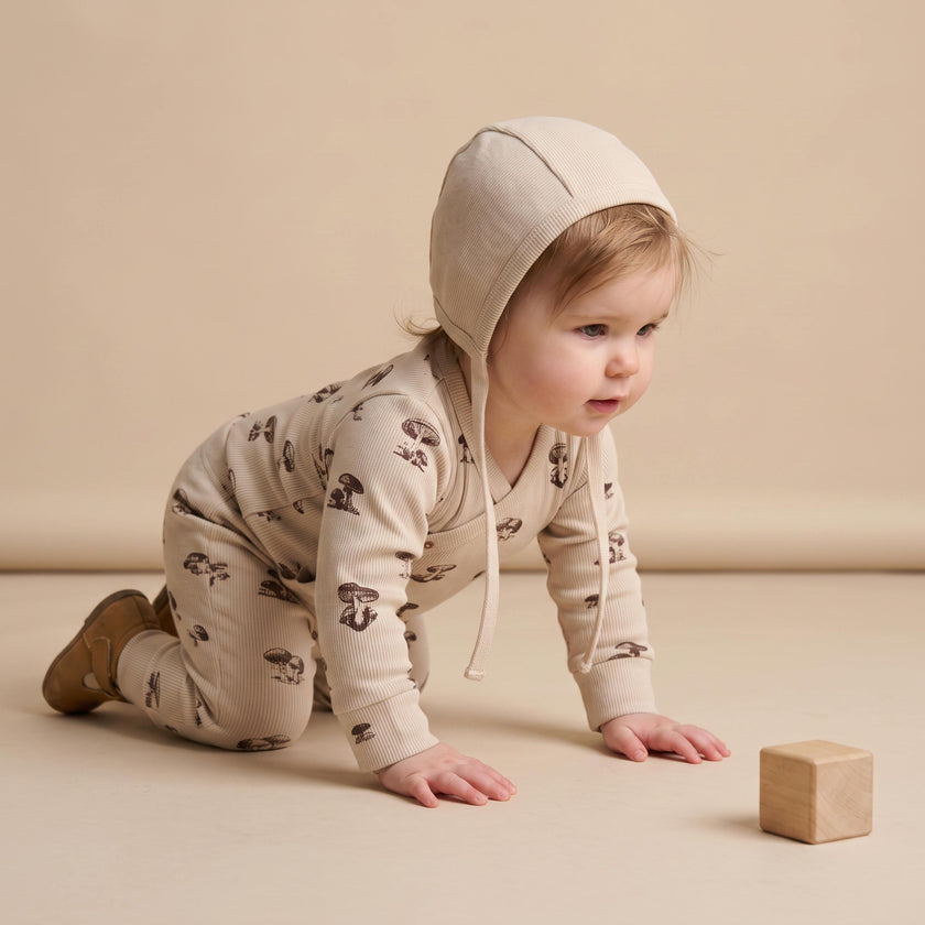Organic Kimono Onesie & Pants Set - Mushroom