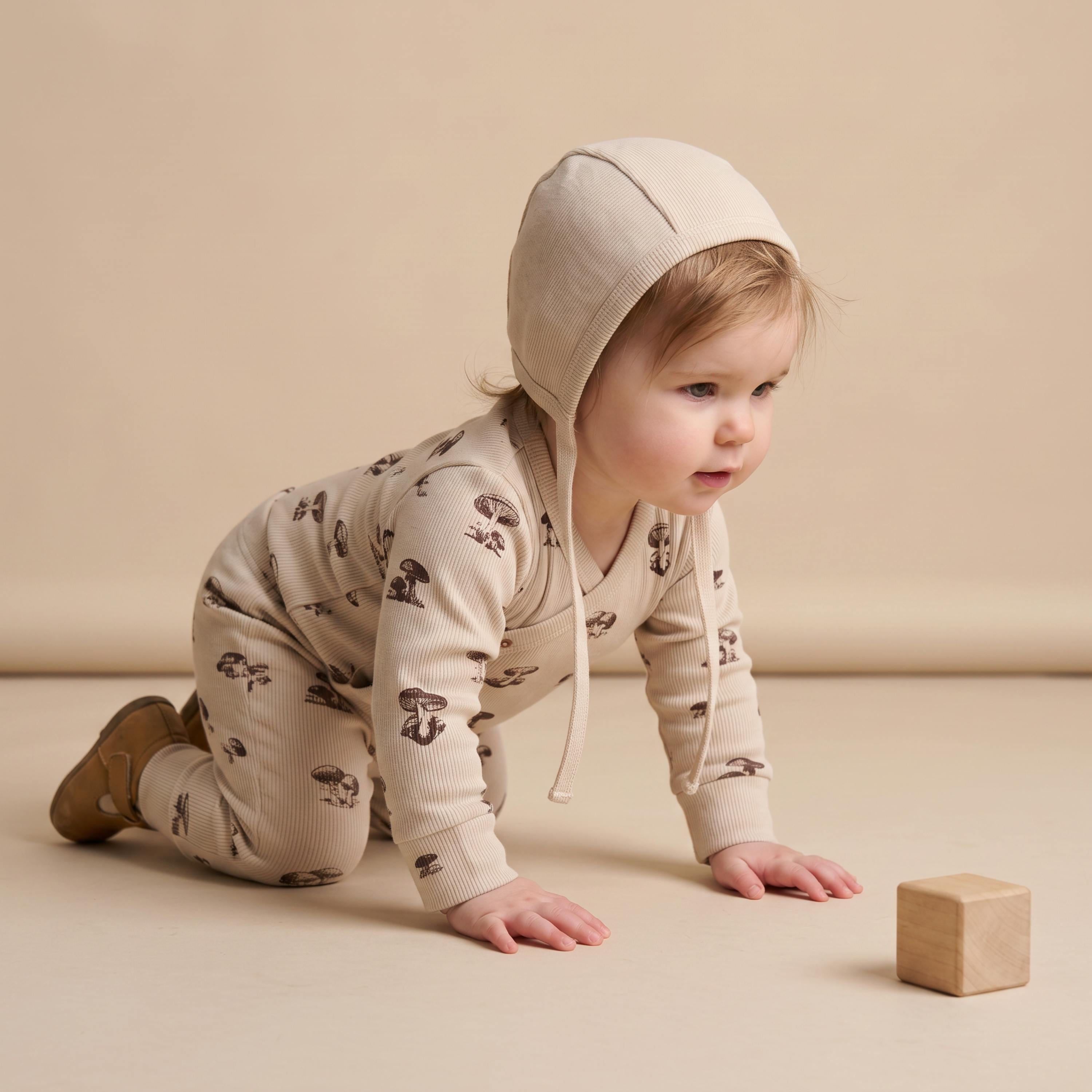 Organic Kimono Onesie & Pants Set - Mushroom