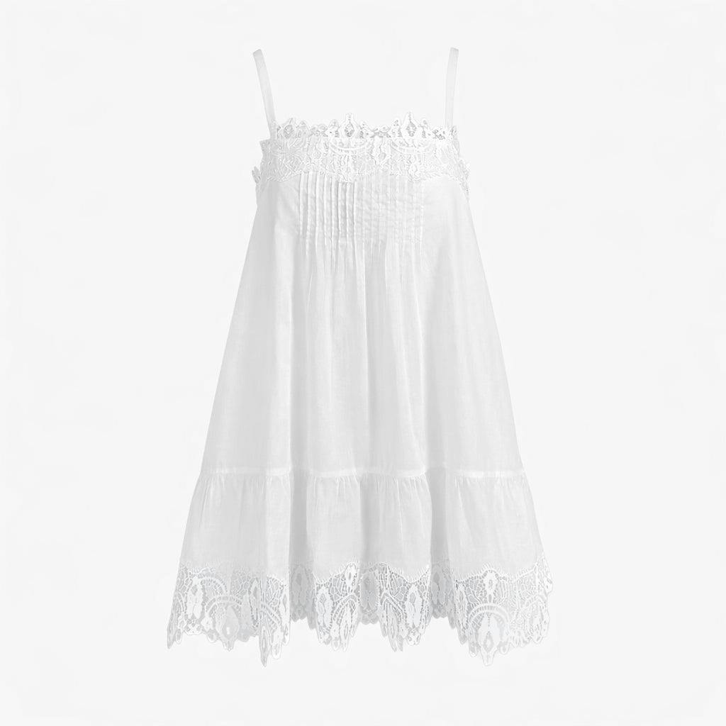 The Bexley Dress - White Voile with Lace Trim
