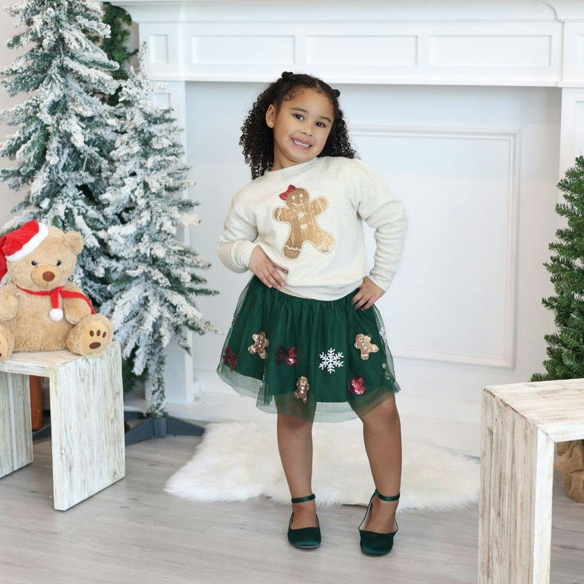 Gingerbread Joy Sequin Christmas Tutu Skirt