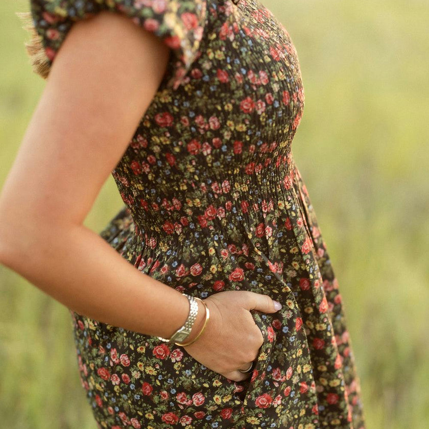 Annalise Dress in Obsidian Vintage Poppies