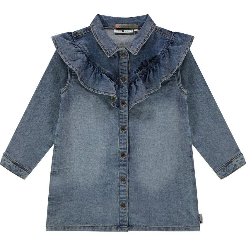 Long Sleeve Ruffle Denim Dress