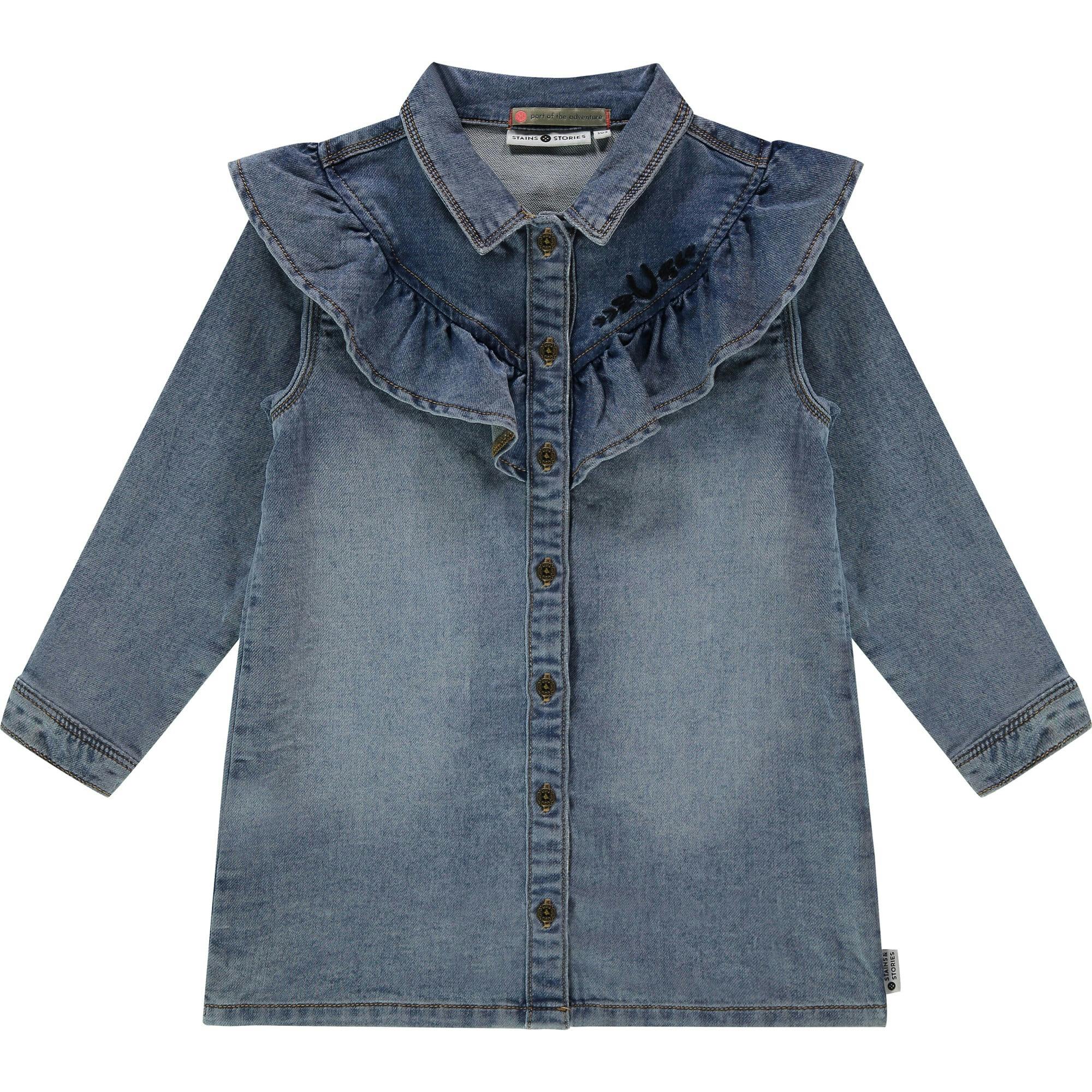 Long Sleeve Ruffle Denim Dress