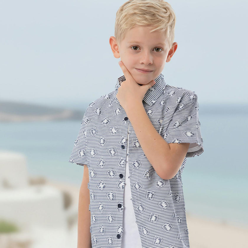 Colin Boy Shirt Short Sleeve Cotton, Navy Blue Square