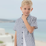 Colin Boy Shirt Short Sleeve Cotton, Navy Blue Square