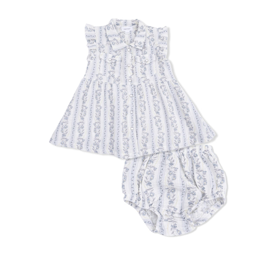 Kimberly Floral Stripe - Western Pearl Snap Dress & Bloomer