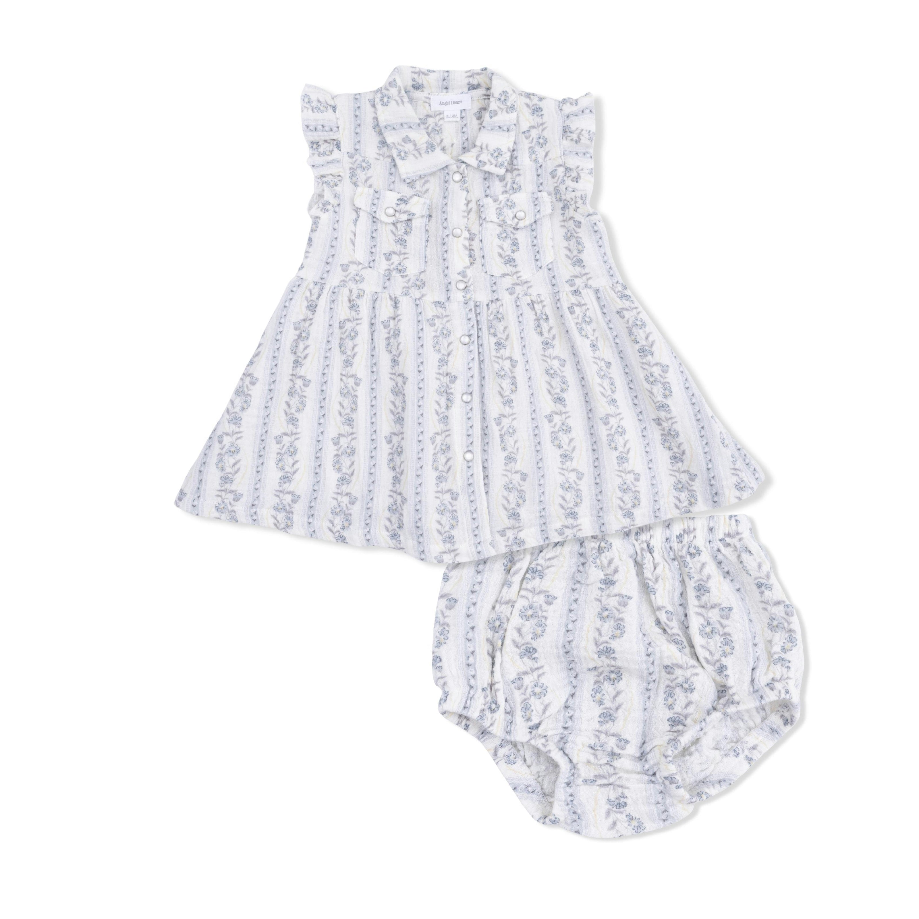 Kimberly Floral Stripe - Western Pearl Snap Dress & Bloomer