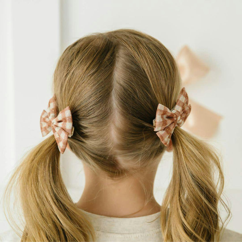 Gingham Printed Tulle Bow Clip Set
