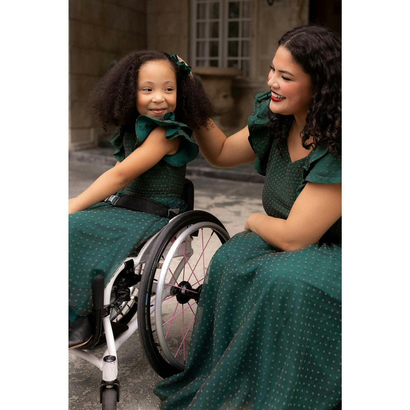 Mini Hattie Dress in Green Flocked Dot Tulle