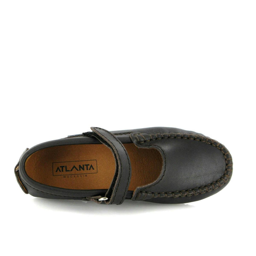 Smooth Leather Mary Jane Moccasins, Dark Brown