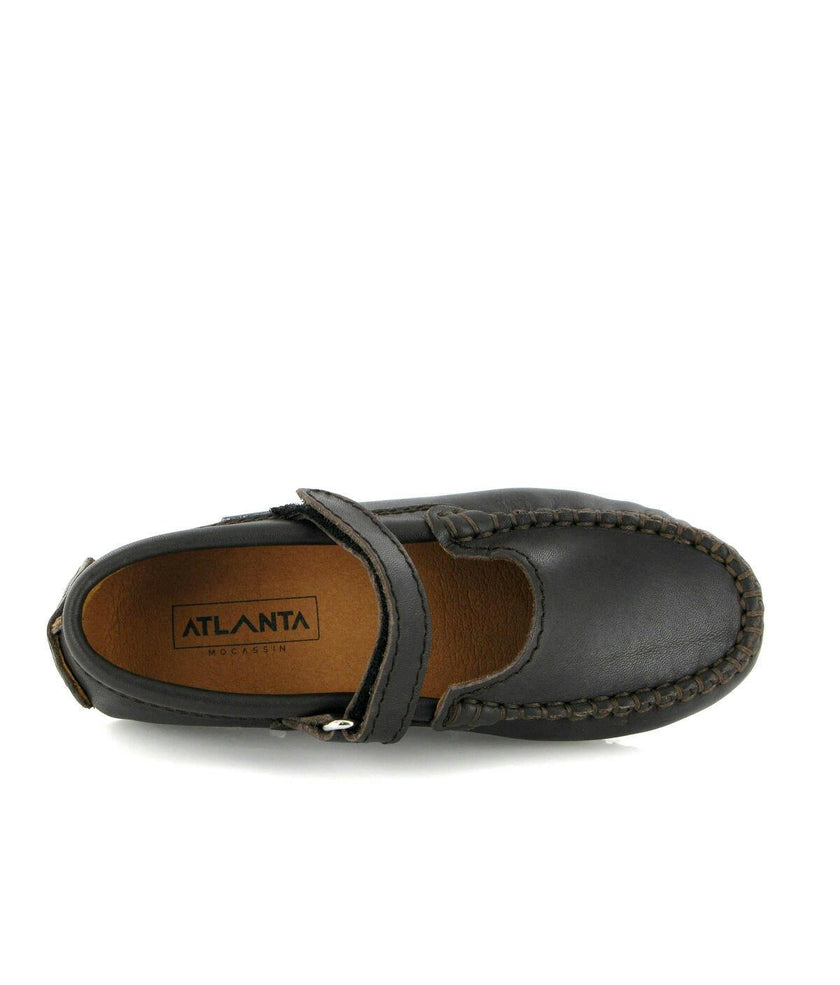 Smooth Leather Mary Jane Moccasins, Dark Brown