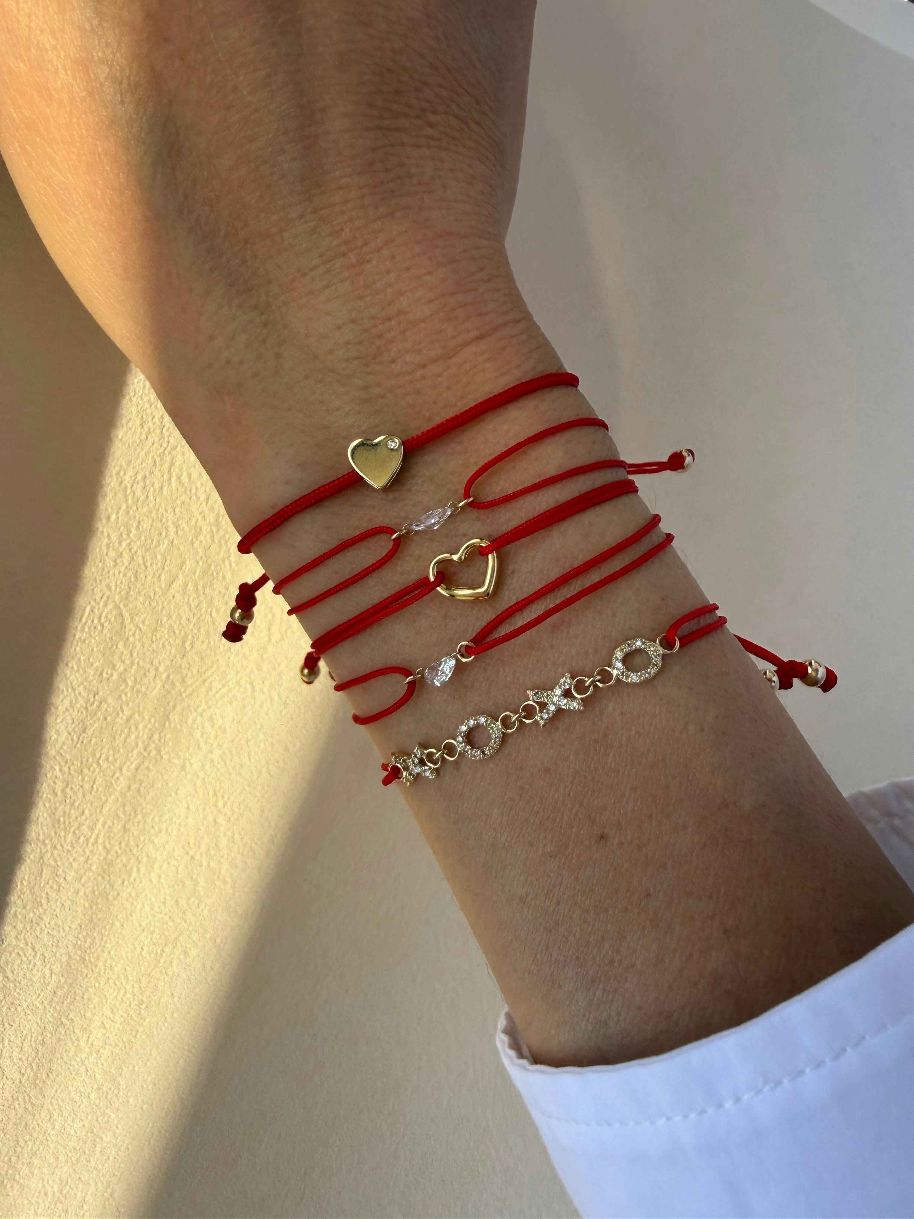 14k Gold Heart with Diamond Fortune Bracelet