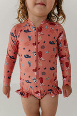 Girl's One-Piece Ruffle Rash Guard Swimsuit