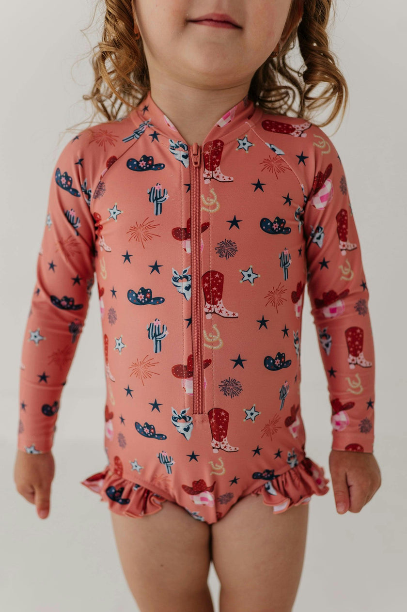 Girl's One-Piece Ruffle Rash Guard Swimsuit