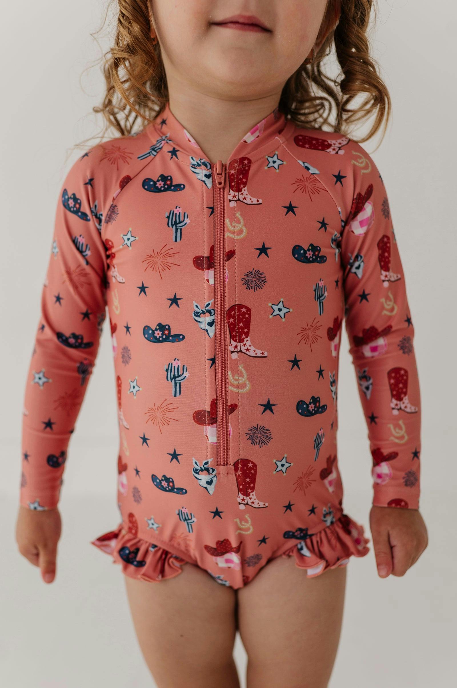 Girl's One-Piece Ruffle Rash Guard Swimsuit