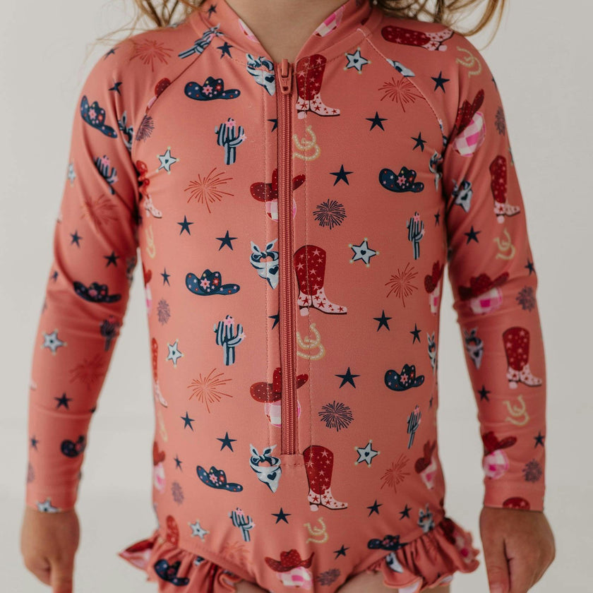 Girls One-Piece Ruffle Rash Guard Swimsuit in Maya Floral