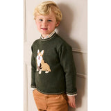 Corgi Embroidered Button Detail Jumper in Green (18mths-10yrs)
