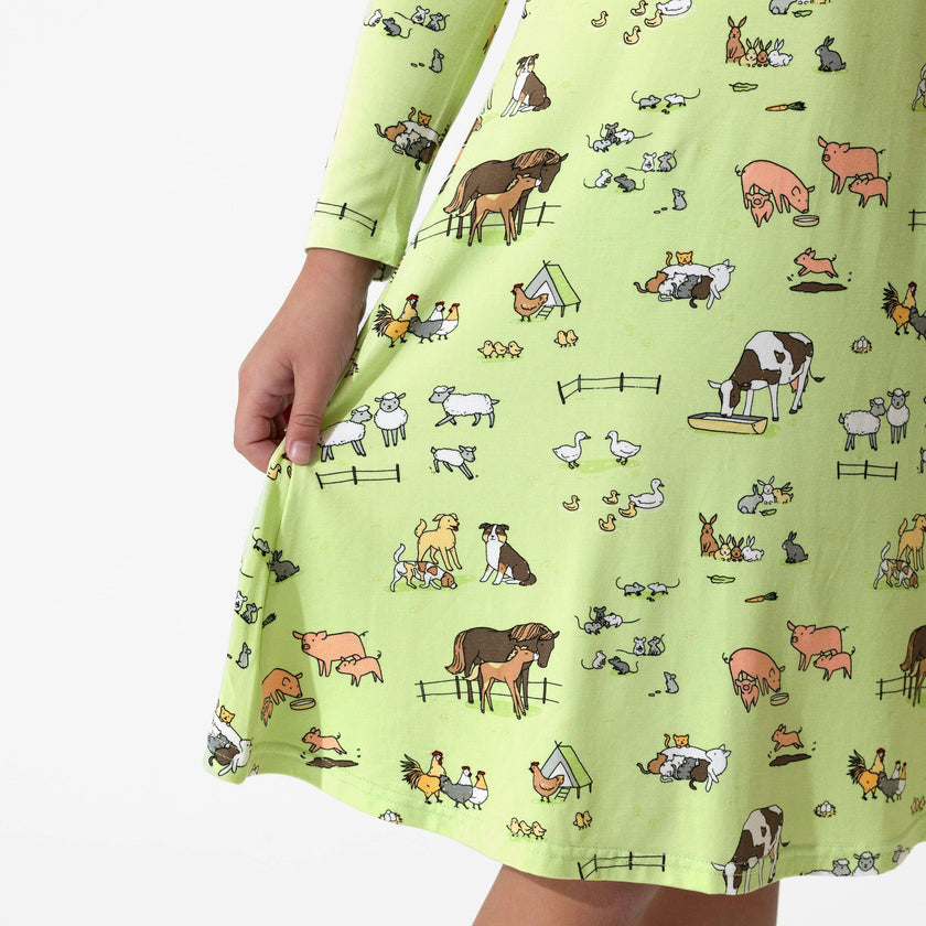 Farm Animals Bamboo Girls' Long Sleeve Dress
