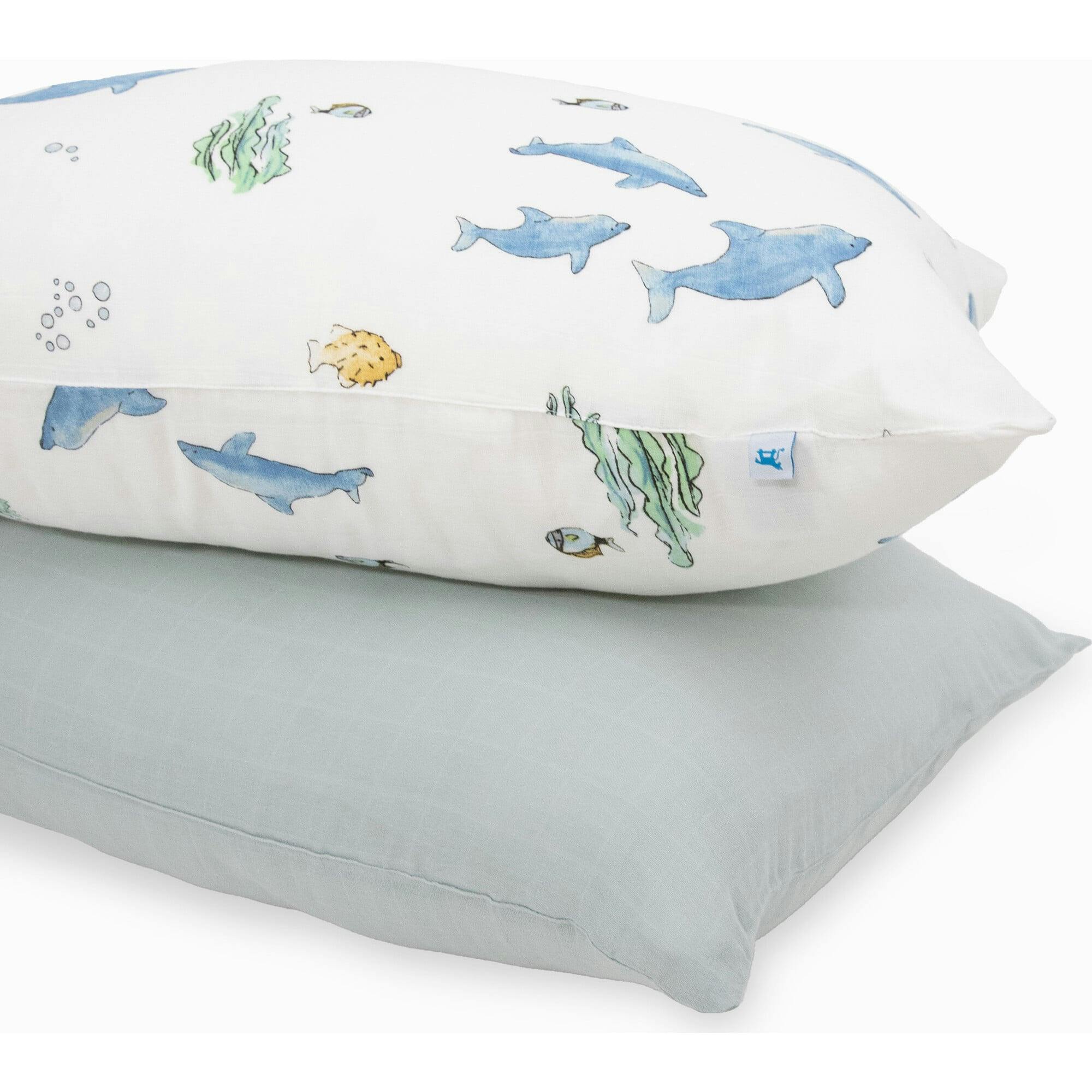 Cotton Muslin Pillowcase 2 Pack - Whales