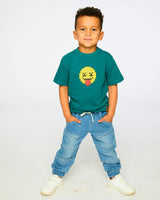 Organic Cotton Jersey T-Shirt With Print Dark Turquoise