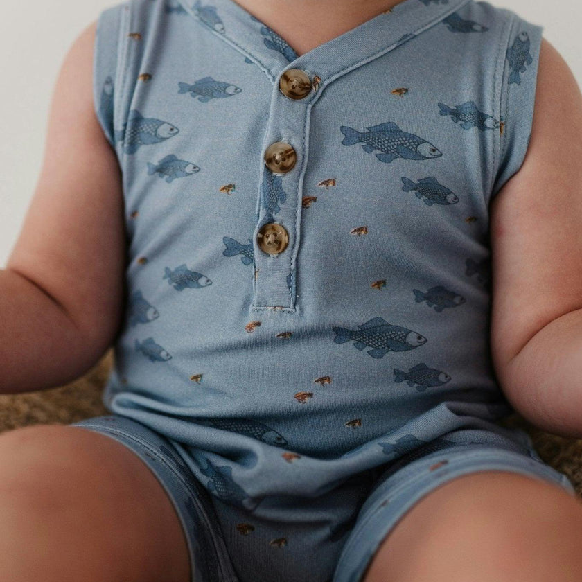 Baby Boy Sleeveless Romper in Construction