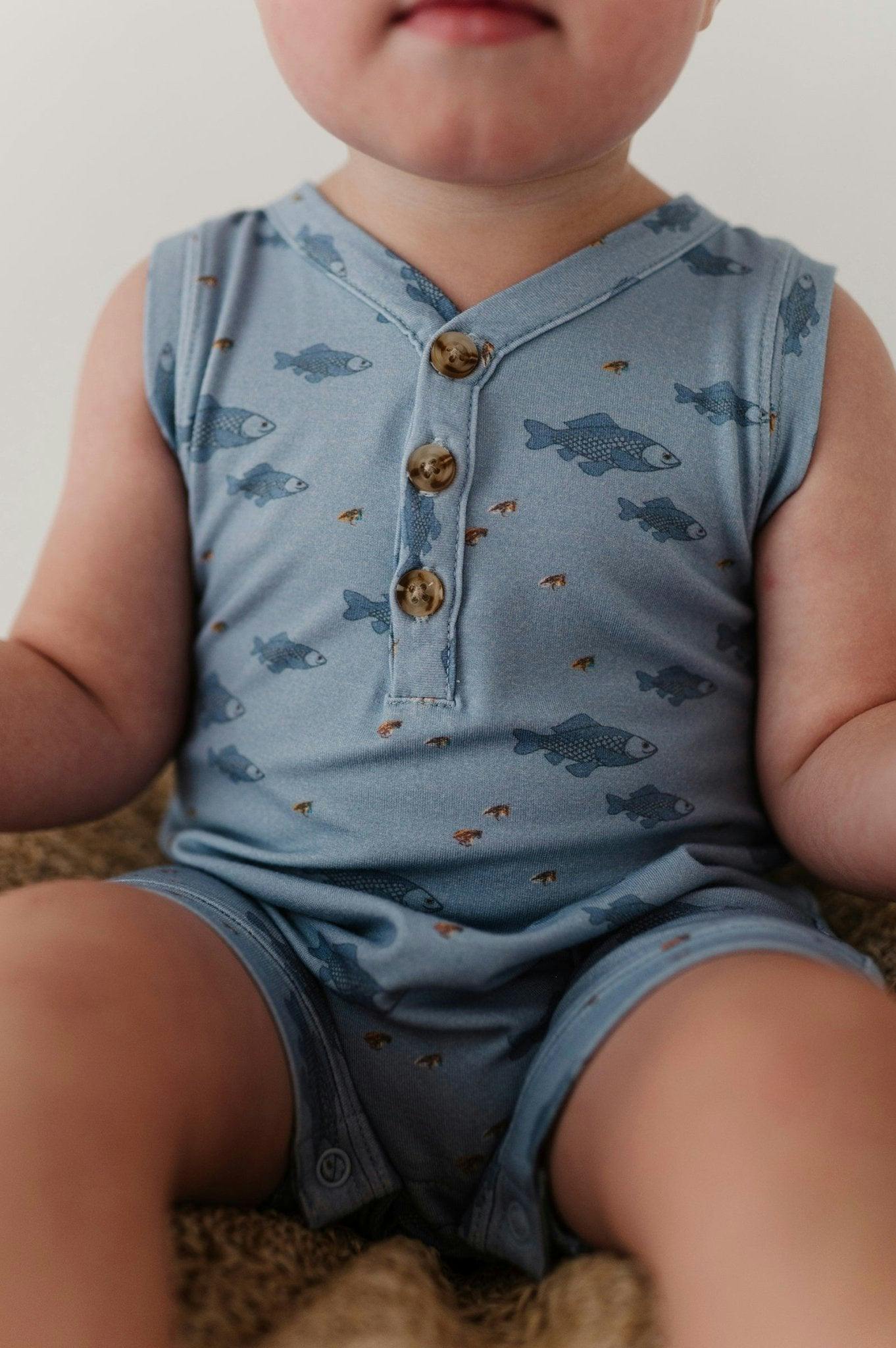 Baby Boy Sleeveless Romper in Construction