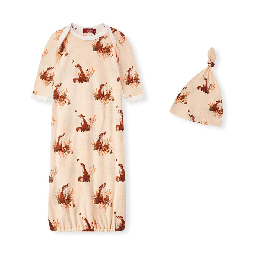 Floral Organic Cotton Newborn Gown & Hat Set