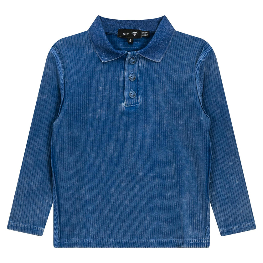 Distressed Ribbed Long sleeve Polo
