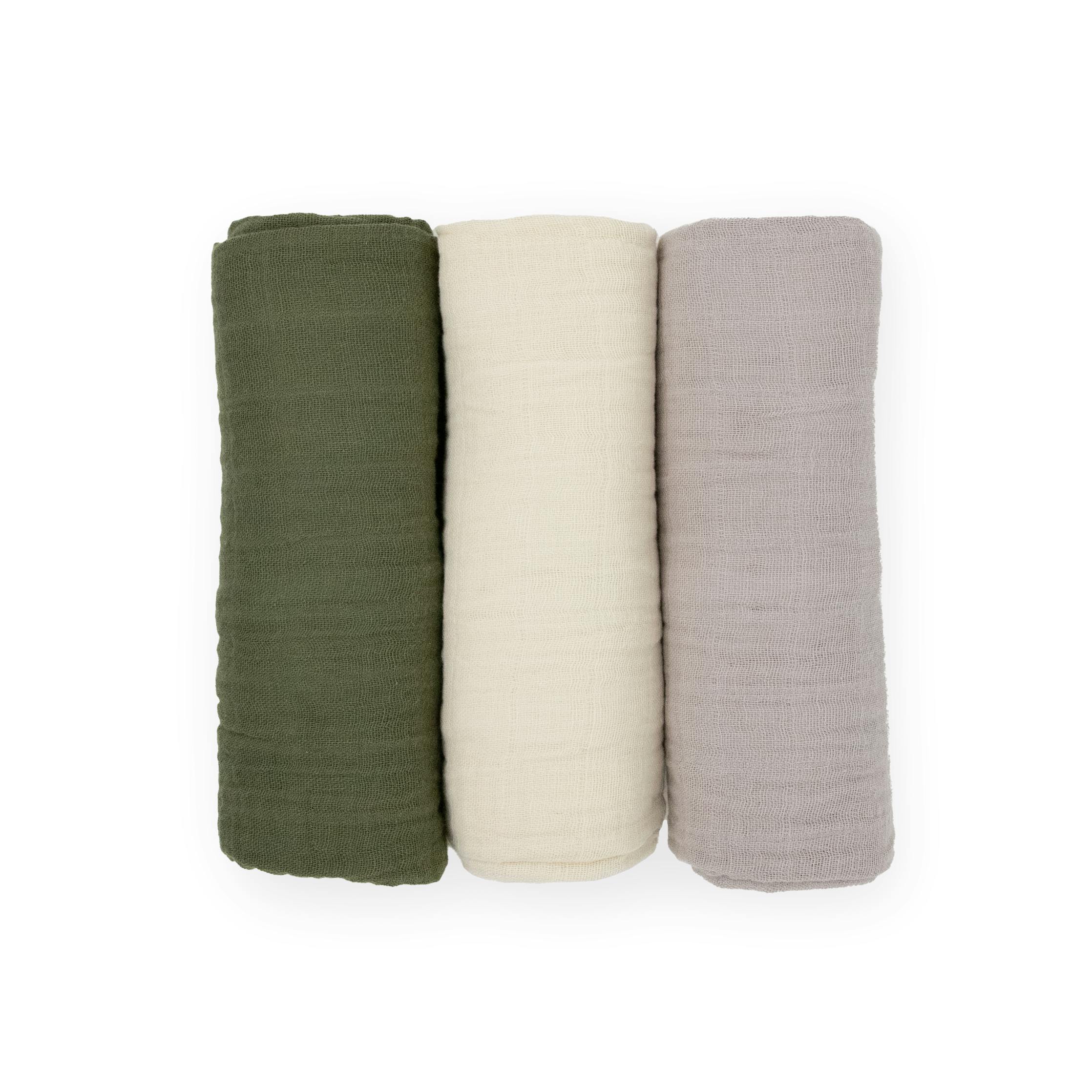 Cotton Muslin Swaddle Blanket 3 Pack - Fern 2