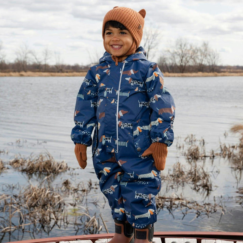Baby Mid-Season One-Piece Outerwear With Hat Blue Print