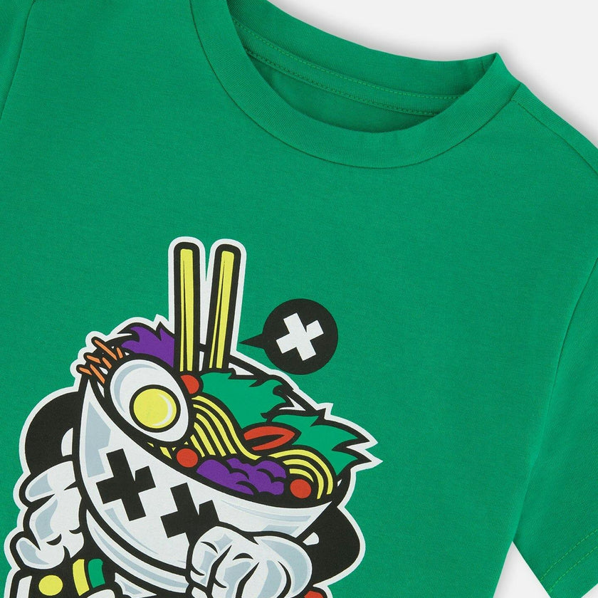 Organic Cotton Jersey T-Shirt With Print Green