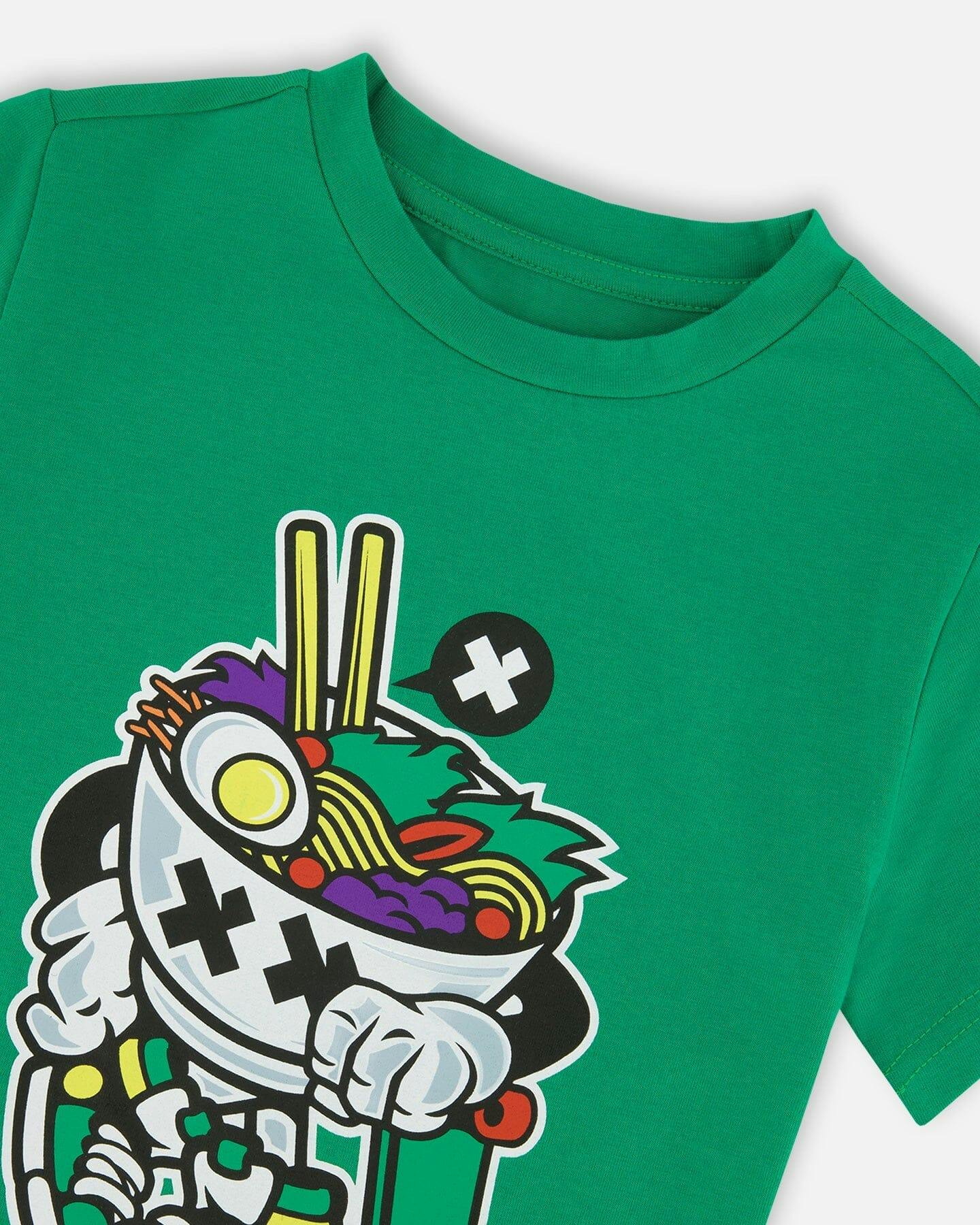 Organic Cotton Jersey T-Shirt With Print Green