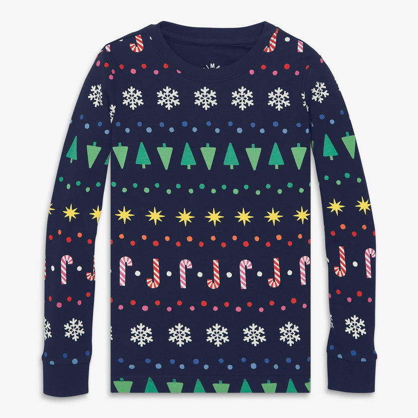 Kids organic PJ top in rainbow fair isle