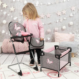 Bayer Design Dolls: 9-In-1 Travel Bed Set - Grey, Pink, Butterfly