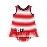 Stripe Knit Romper With Flowers